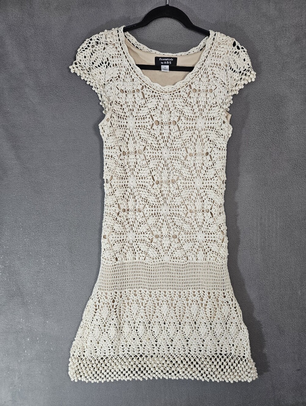 Vintage Essentials ABS Midi Dress Size 4 Crochet Slip Cream Sleeveless Pencil